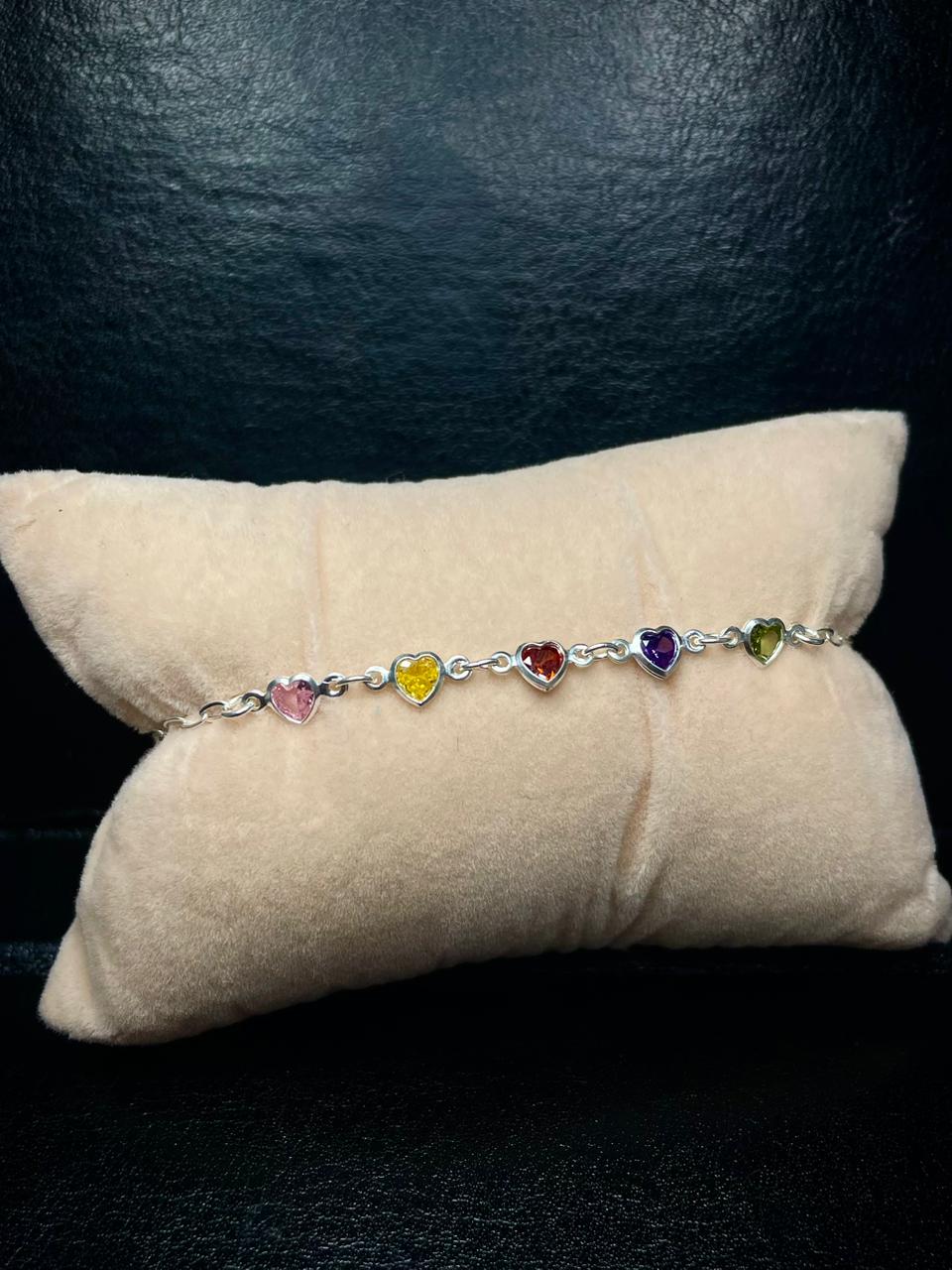 Pulseira Coração com Pedra Colorida – Prata 925